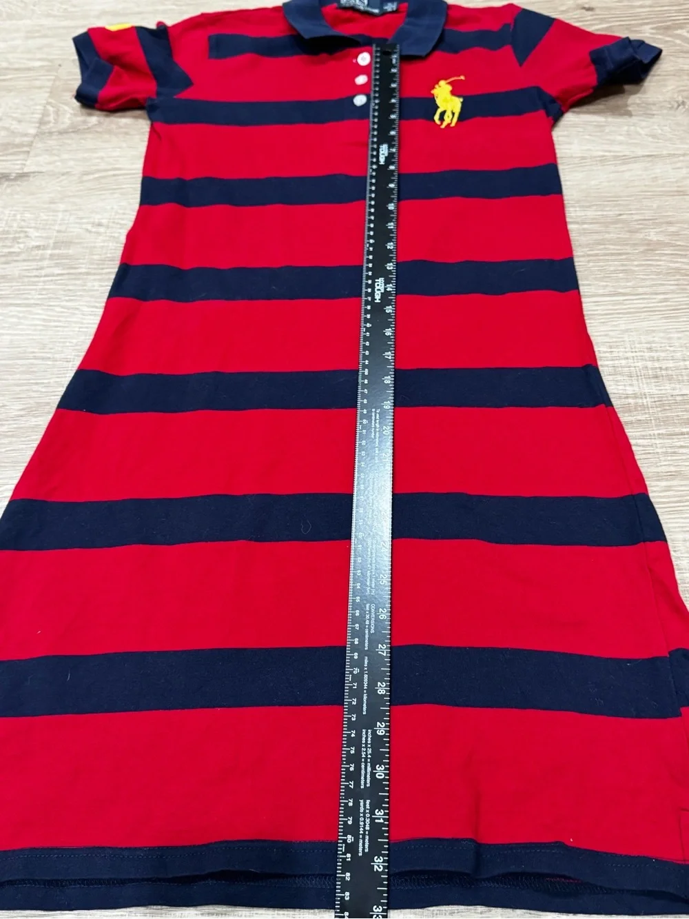 Polo Ralph Lauren Girls Large Big Pony Striped Polo Dress Red Navy Yellow